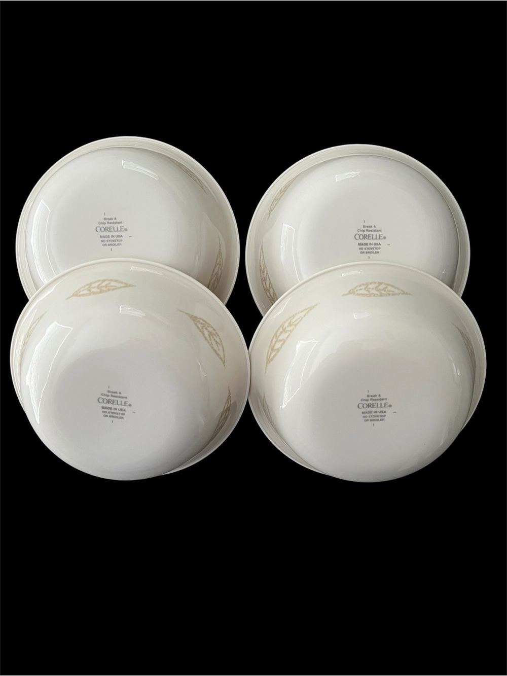 Vintage Corelle Corning Textured Leaves Sandstone Soup/Cereal Bowls - set of 4